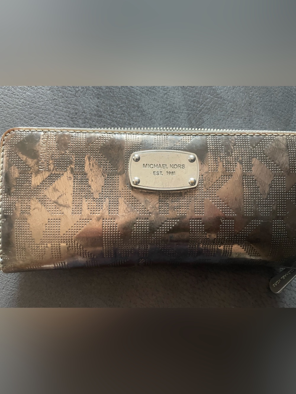 Michael Kors Metallic Bronze Signature Zip Wallet